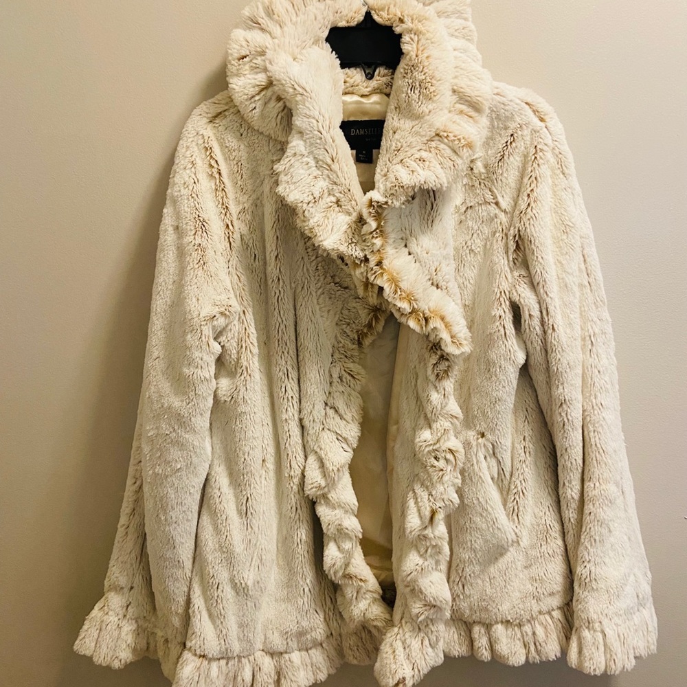 VTG Damselle New York faux fur coat ivory beige M